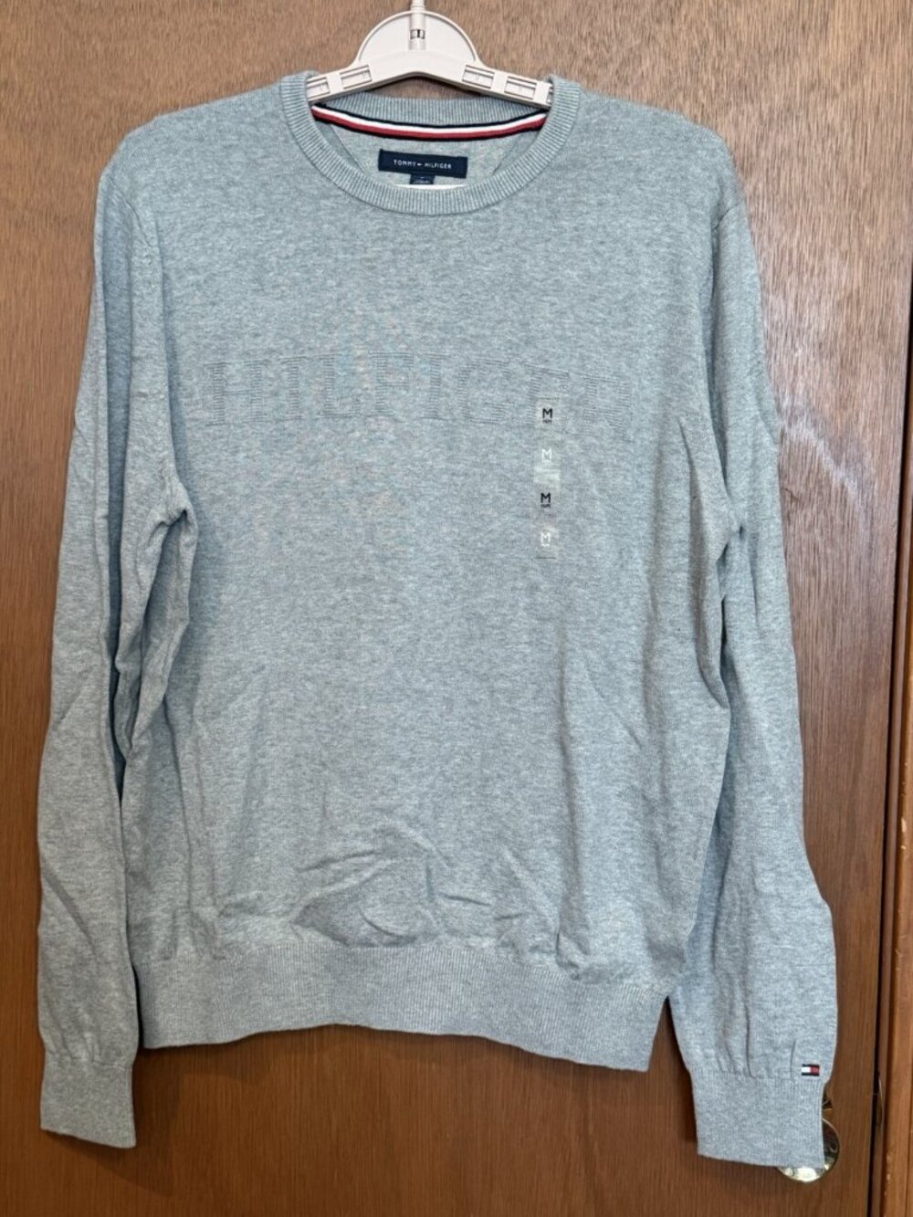 Tommy Hilfiger Heather Grey Crewneck Sweatshirt Tonal Embossed Logo On Chest M